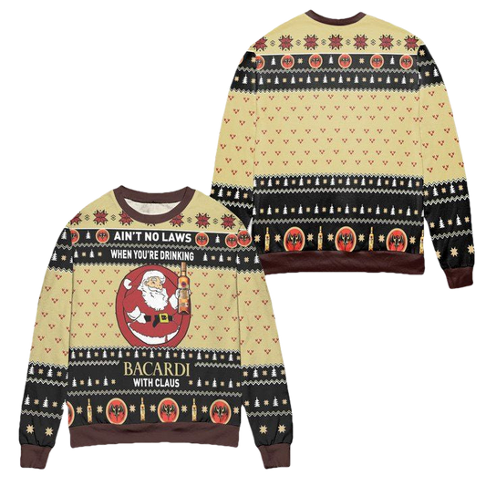 Aint No Laws When Youre Drinking Bacardi With Claus Ugly Christmas Sweater ? Black Yellow ? Usalast
