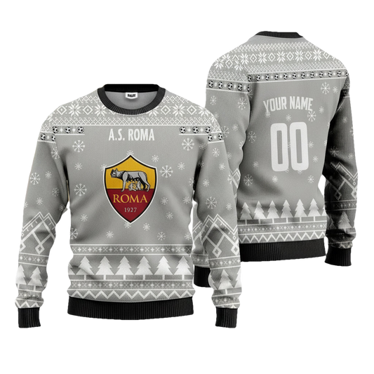 A.S Roma Personalized Ugly Christmas Sweater Grey Version ? Usalast