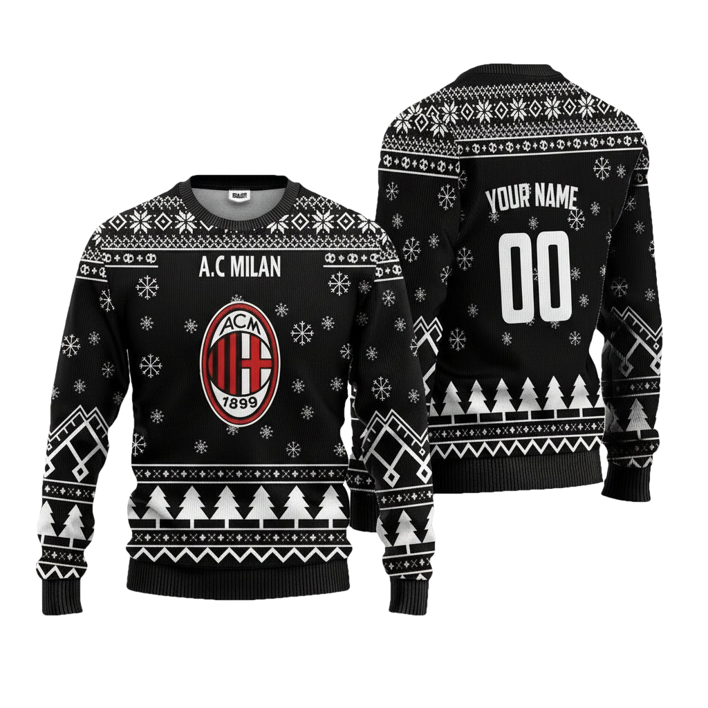 A.C Milan Personalized Ugly Christmas Sweater Black Version ? Usalast