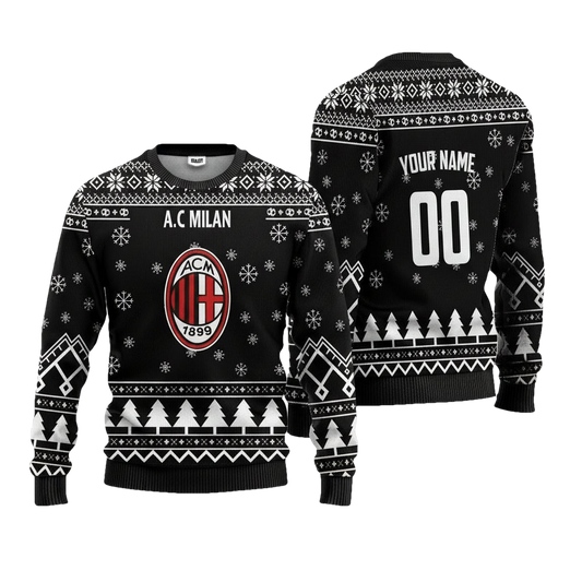A.C Milan Personalized Ugly Christmas Sweater Black Version ? Usalast