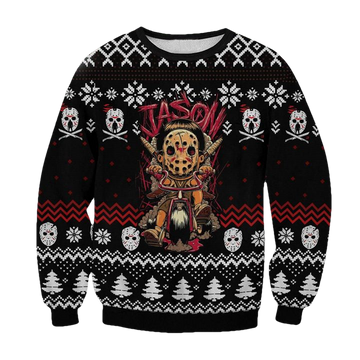 3D JASON VOORHEES Ugly Christmas Sweater Horror Character Sweatshirt ? Usalast