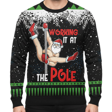 Working It At Pole Santa Dancing Ugly Christmas Sweater - Moonbestprint