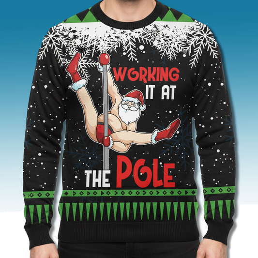 Working It At Pole Santa Dancing Ugly Christmas Sweater - Moonbestprint