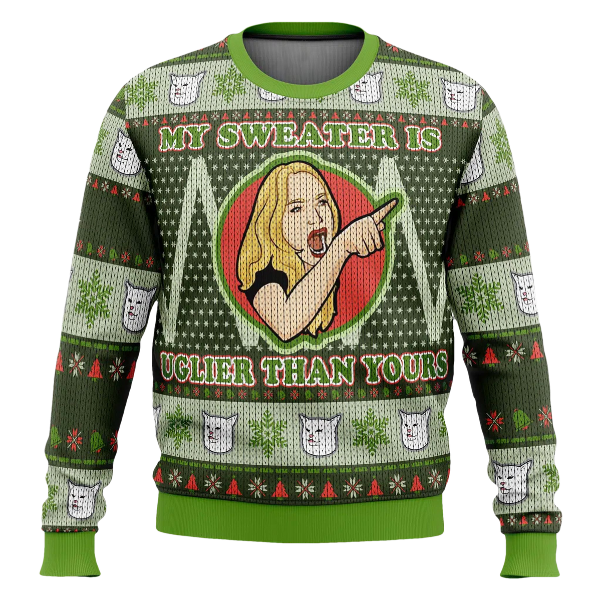 Woman Yelling At Cat Meme My Sweater Is Uglier Than Yours Christmas Sweater - Moonbestprint