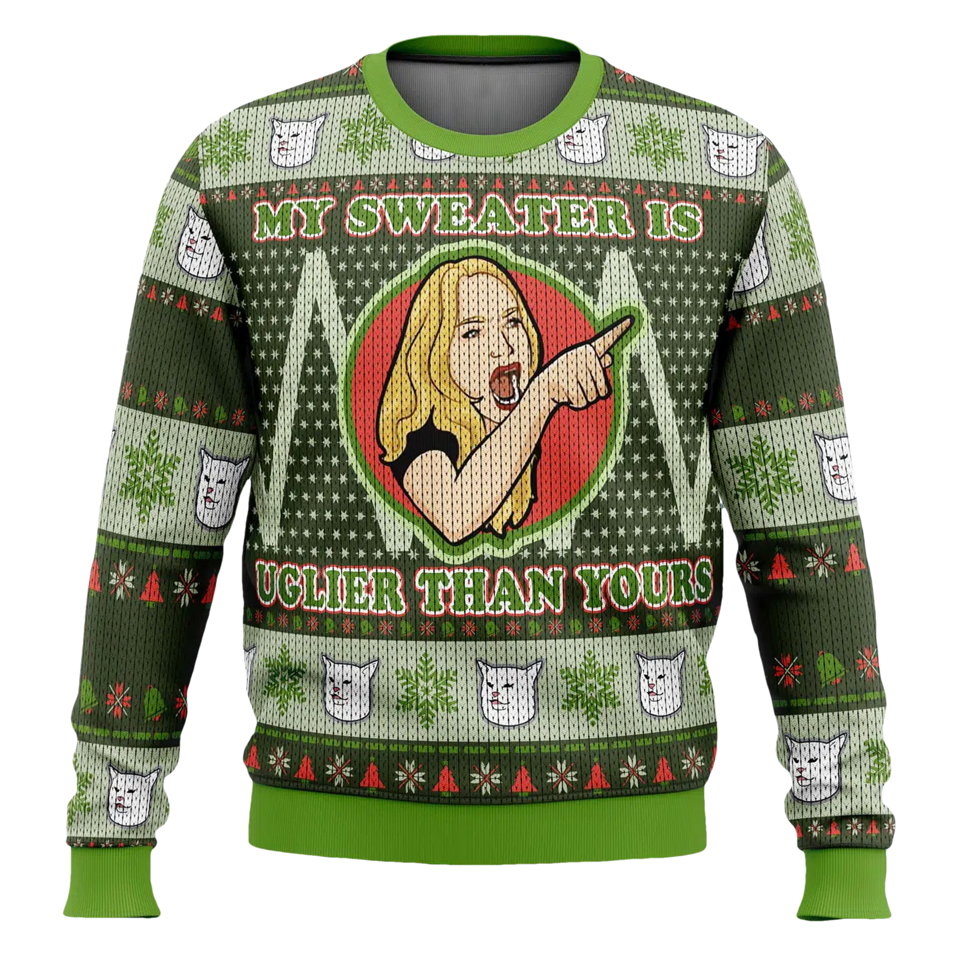 Woman Yelling At Cat Meme My Sweater Is Uglier Than Yours Christmas Sweater - Moonbestprint