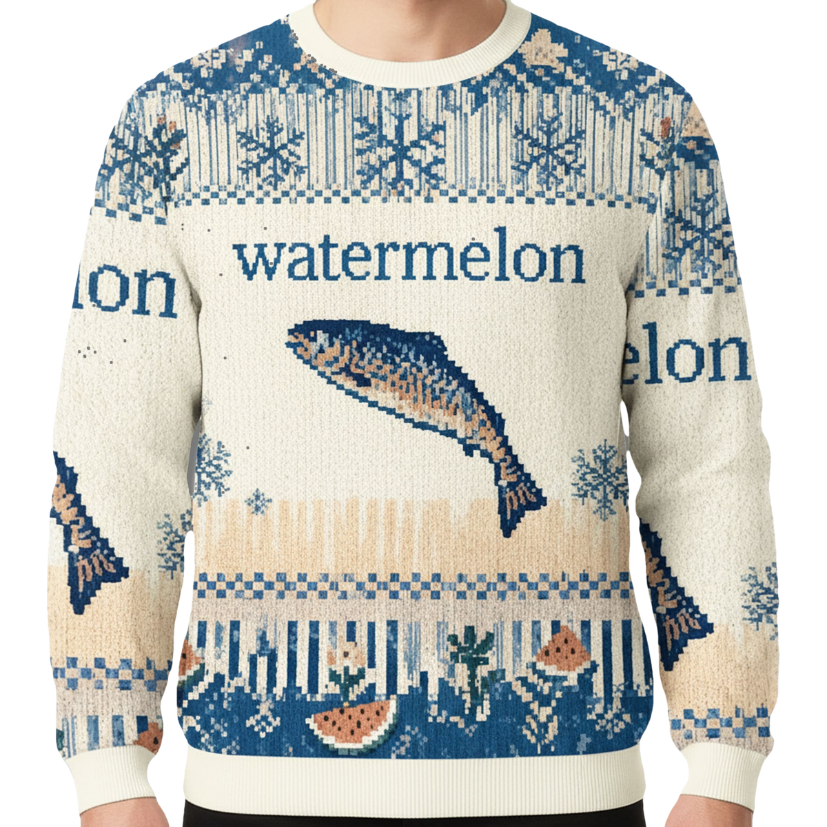 Watermelon Fish Meme Christmas Ugly Sweater - Moonbestprint