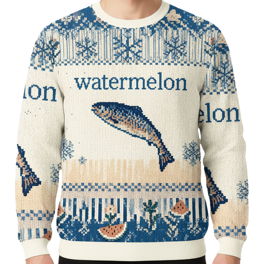 Watermelon Fish Meme Christmas Ugly Sweater - Moonbestprint