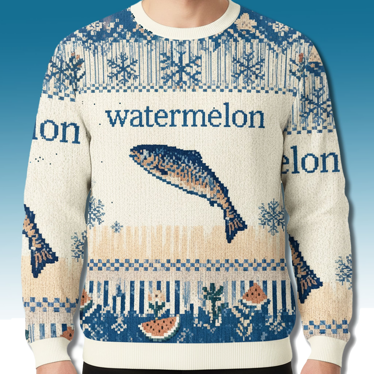 Watermelon Fish Meme Christmas Ugly Sweater - Moonbestprint