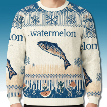 Watermelon Fish Meme Christmas Ugly Sweater - Moonbestprint