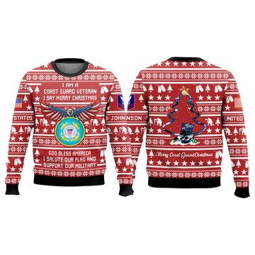 US Coast Guard Veteran God Bless America Ugly Christmas Sweater - Moonbestprint