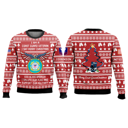 US Coast Guard Veteran God Bless America Ugly Christmas Sweater - Moonbestprint