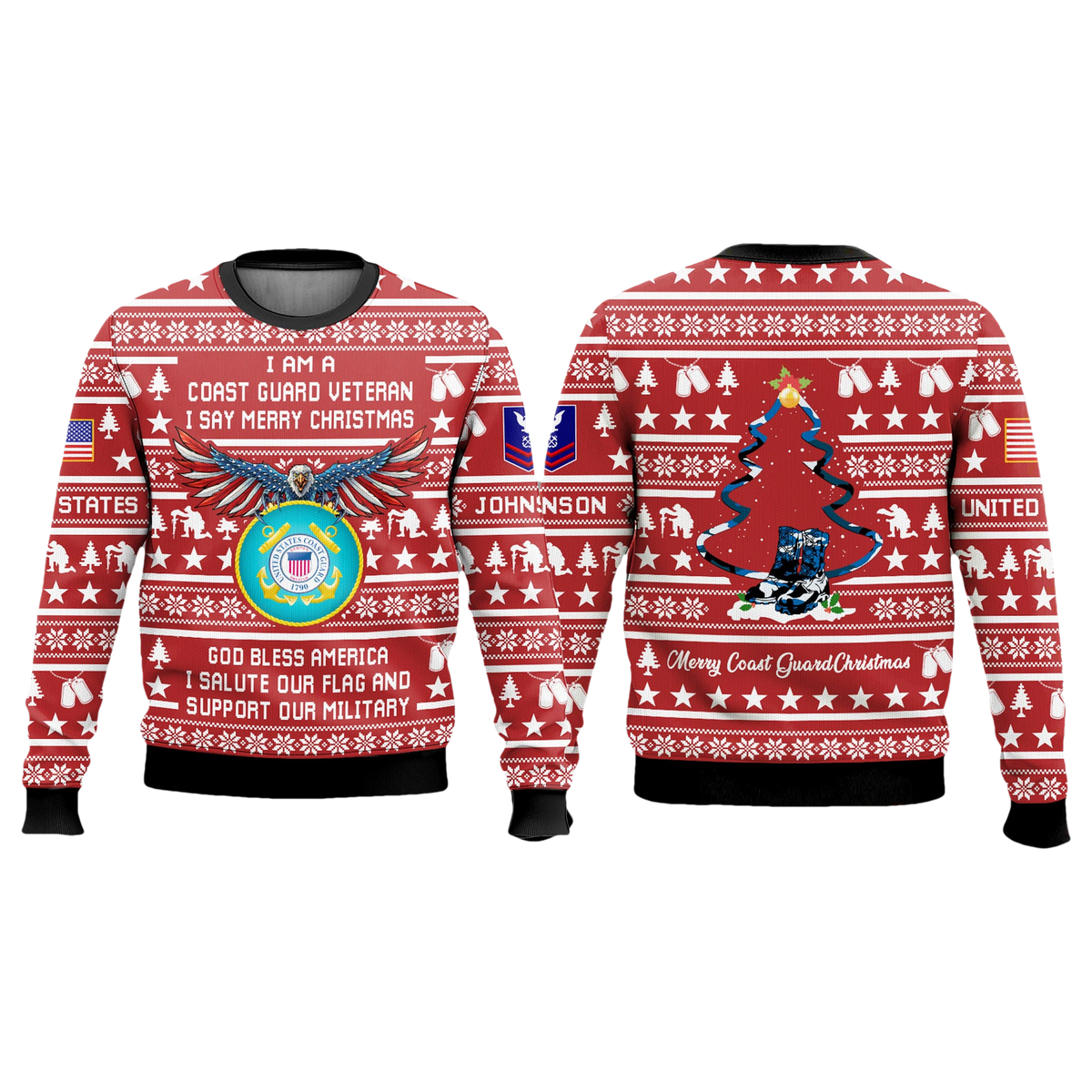 US Coast Guard Veteran God Bless America Ugly Christmas Sweater - Moonbestprint