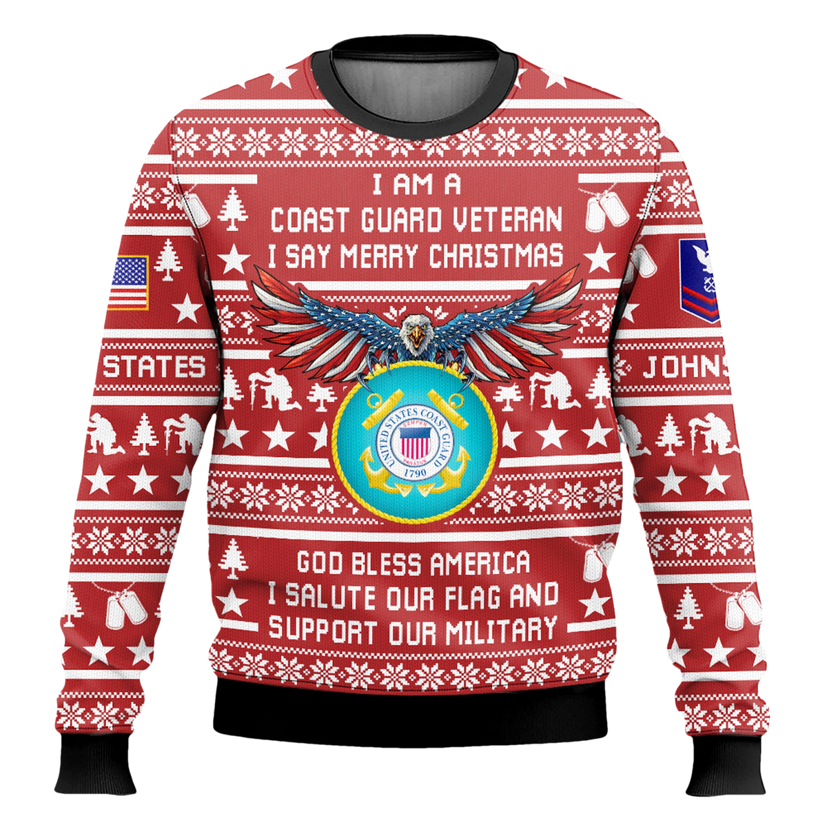 US Coast Guard Veteran God Bless America Ugly Christmas Sweater - Moonbestprint