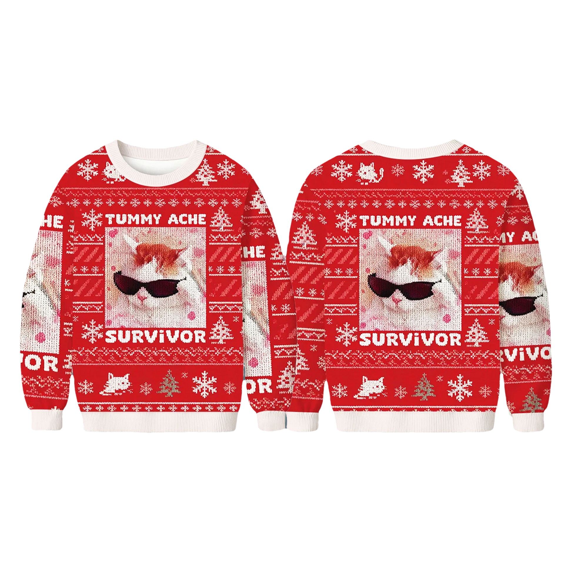 Tummy Ache Survivor Cat Meme Christmas Ugly Sweater - Moonbestprint