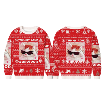 Tummy Ache Survivor Cat Meme Christmas Ugly Sweater - Moonbestprint