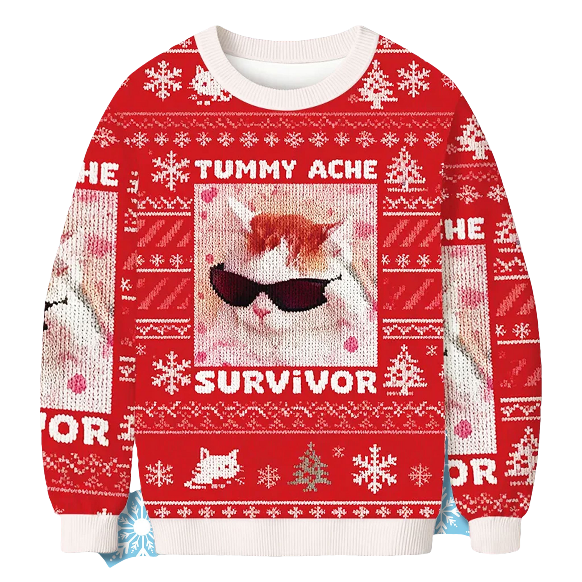 Tummy Ache Survivor Cat Meme Christmas Ugly Sweater - Moonbestprint