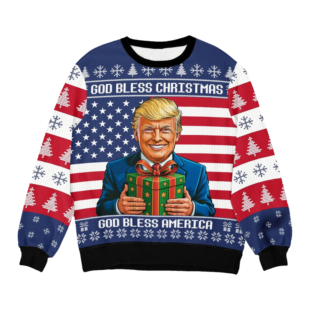 Trump God Bless America Ugly Christmas Sweater - Moonbestprint