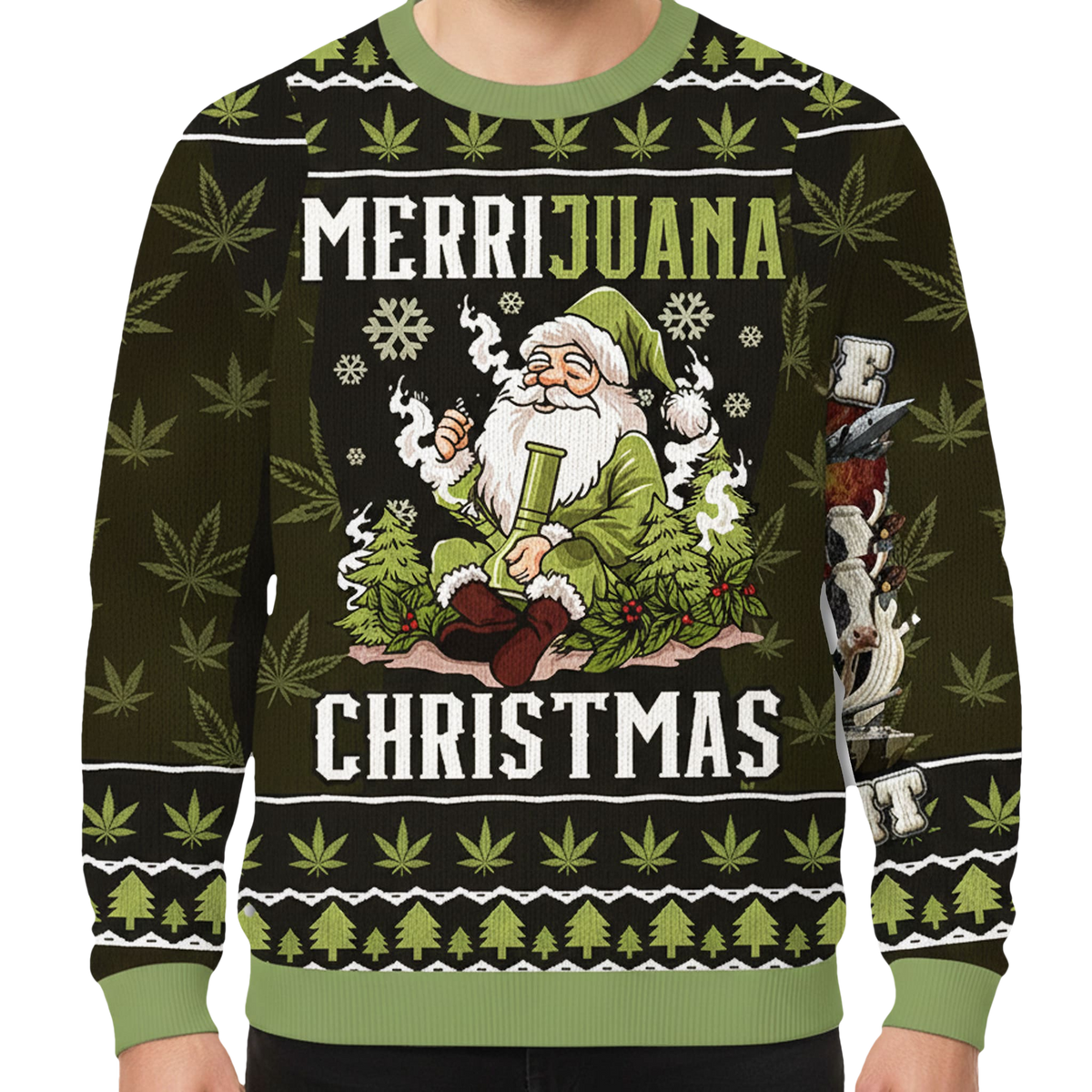 Smoking Santa Merrijuana Christmas Ugly Sweater - Moonbestprint