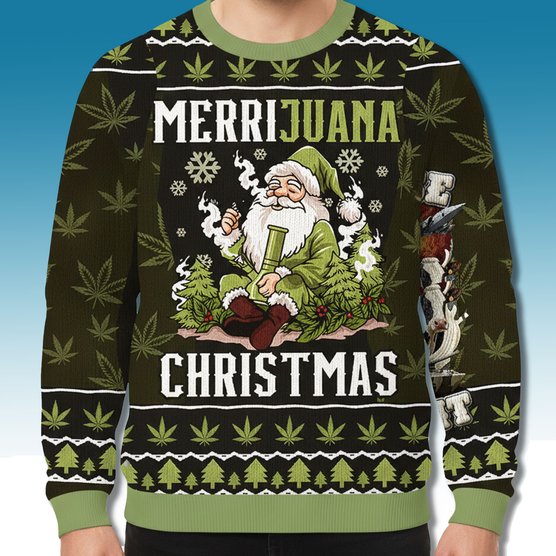 Smoking Santa Merrijuana Christmas Ugly Sweater - Moonbestprint