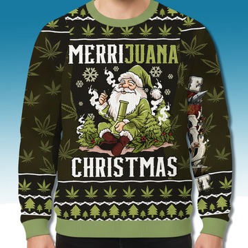 Smoking Santa Merrijuana Christmas Ugly Sweater - Moonbestprint