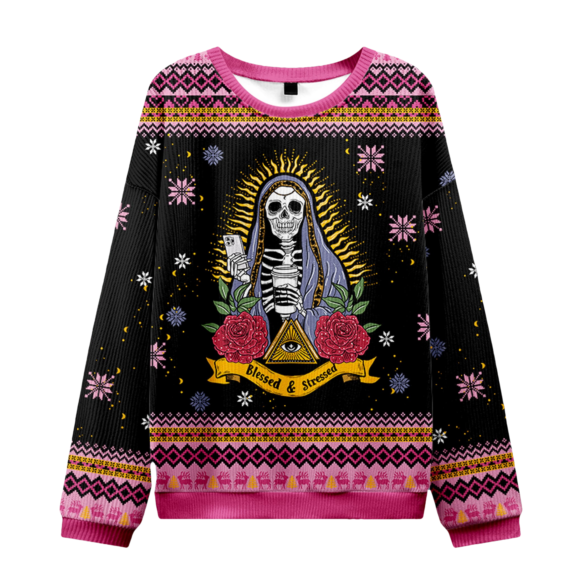 Skeleton Blessed And Stressed Ugly Christmas Sweater - Moonbestprint