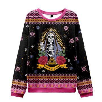 Skeleton Blessed And Stressed Ugly Christmas Sweater - Moonbestprint