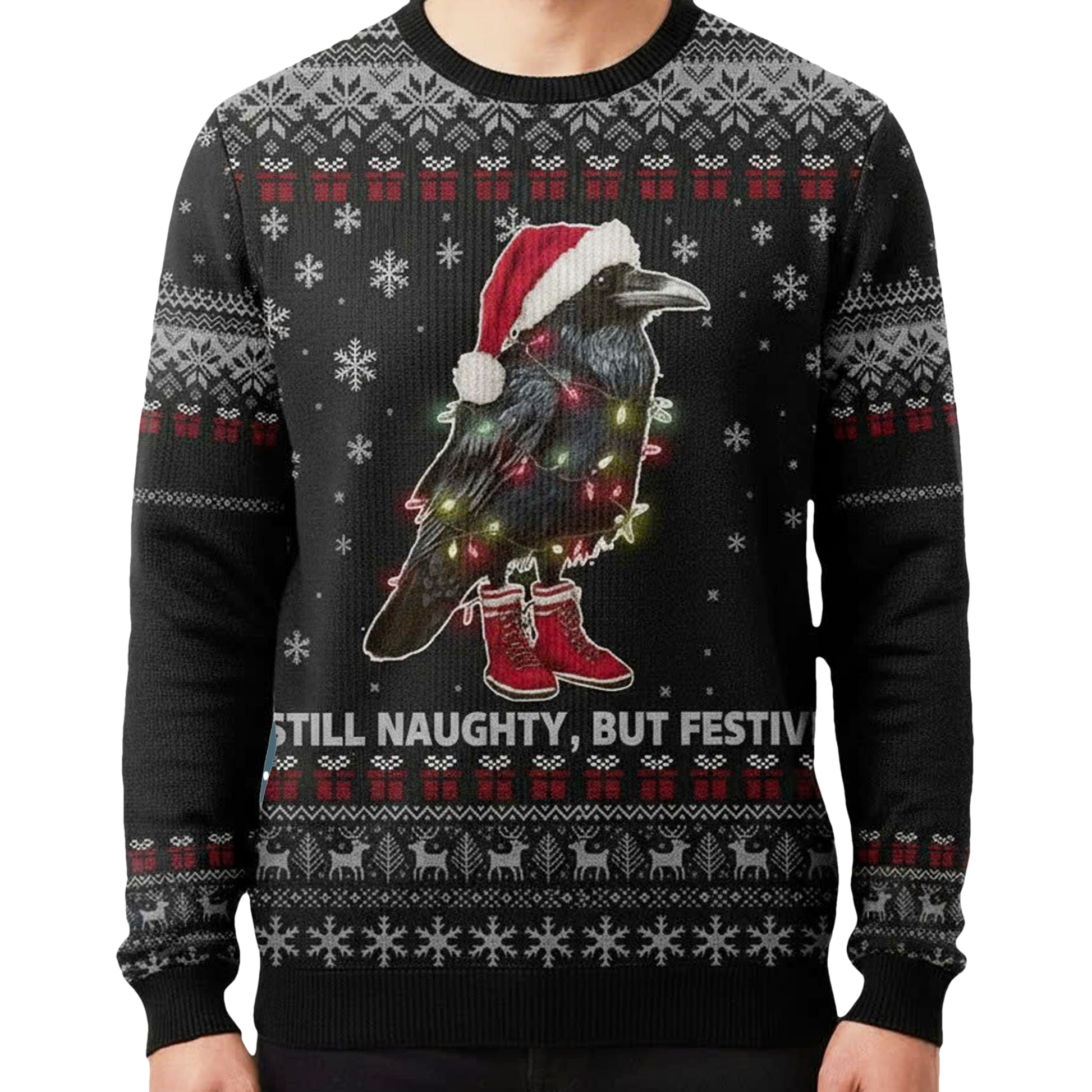 Raven Still Naughty But Festive Ugly Christmas Sweater - Moonbestprint