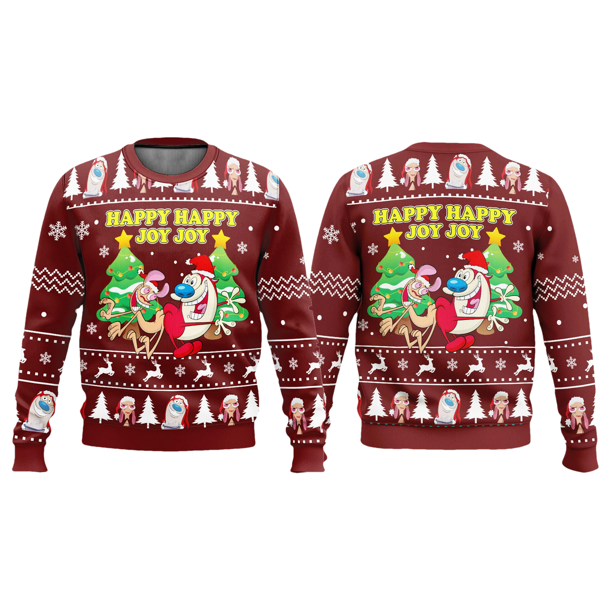 Ren And Stimpy Happy Happy Joy Joy Ugly Christmas Sweater - Moonbestprint