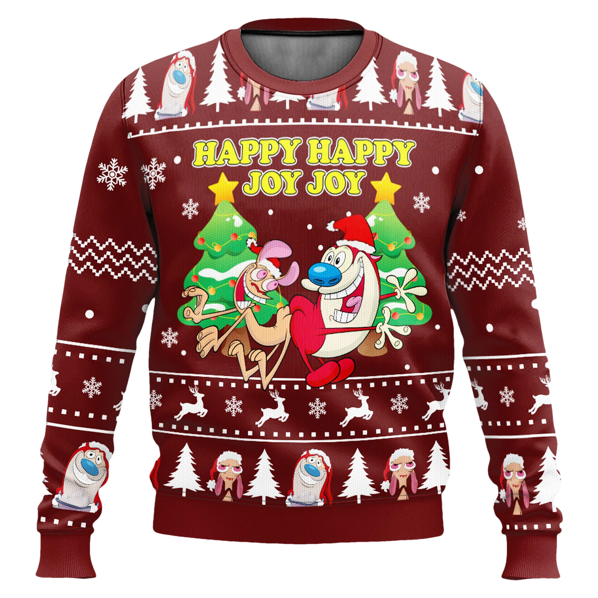 Ren And Stimpy Happy Happy Joy Joy Ugly Christmas Sweater - Moonbestprint