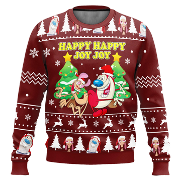 Ren And Stimpy Happy Happy Joy Joy Ugly Christmas Sweater - Moonbestprint