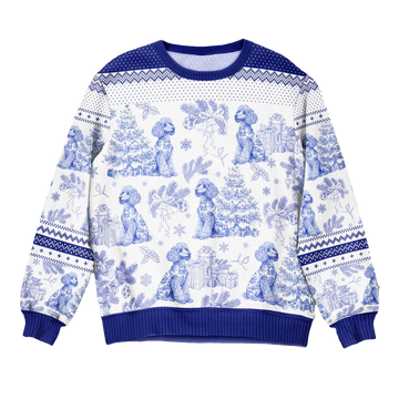 Poodle Dog Toile De Jouy Ugly Christmas Sweater - Moonbestprint