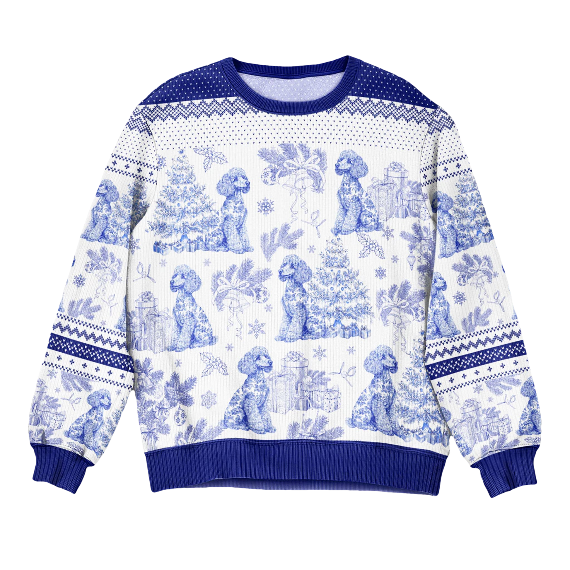 Poodle Dog Toile De Jouy Ugly Christmas Sweater - Moonbestprint
