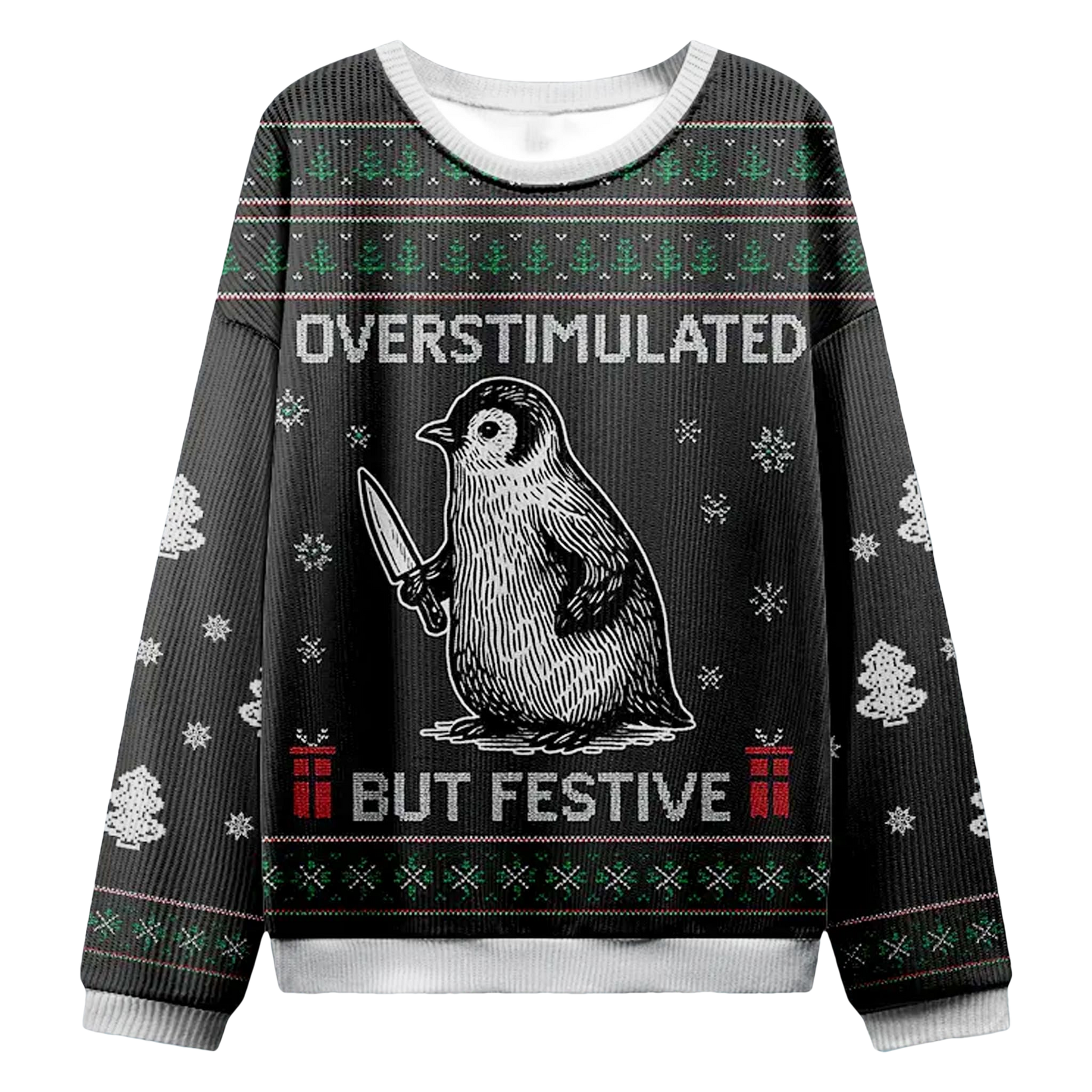 Overstimulated But Festive Ugly Christmas Sweater - Moonbestprint