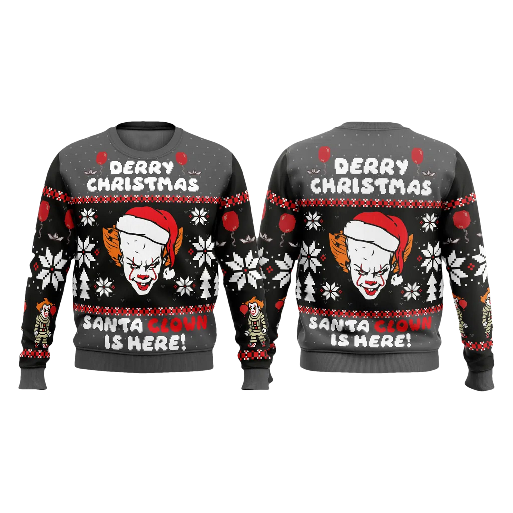 Pennywise IT Derry Christmas Santa Clown Is Here Ugly Sweater - Moonbestprint