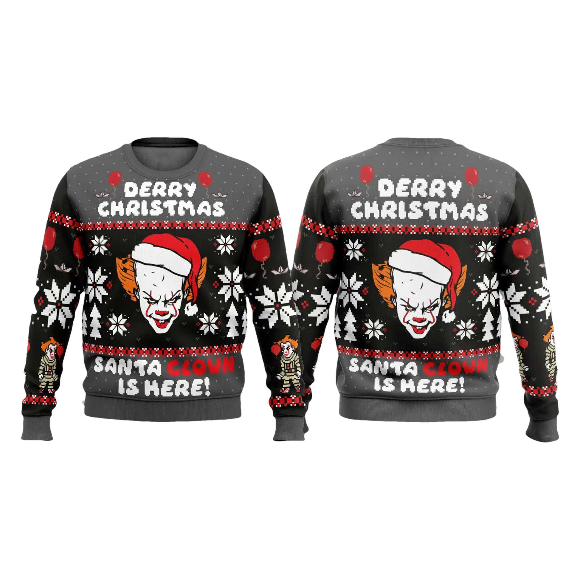 Pennywise IT Derry Christmas Santa Clown Is Here Ugly Sweater - Moonbestprint