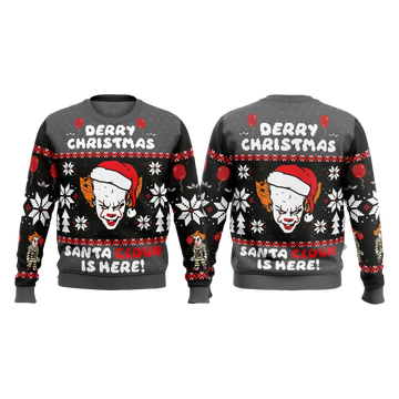 Pennywise IT Derry Christmas Santa Clown Is Here Ugly Sweater - Moonbestprint