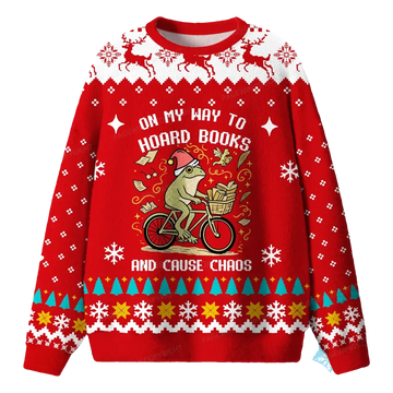 On My Way To Hoard Books And Cause Chaos Frog And Toad Ugly Sweater - Moonbestprint