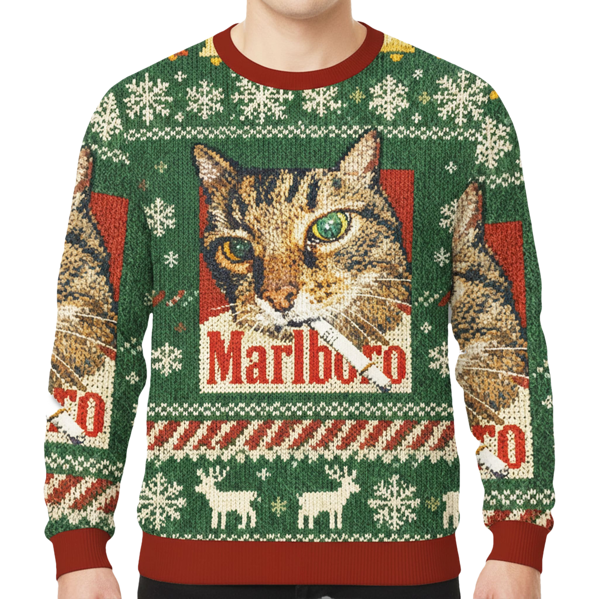 Marlboro Cigarettes Smoking Cat Christmas Sweater - Moonbestprint