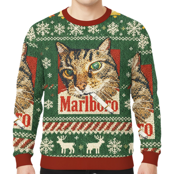 Marlboro Cigarettes Smoking Cat Christmas Sweater - Moonbestprint