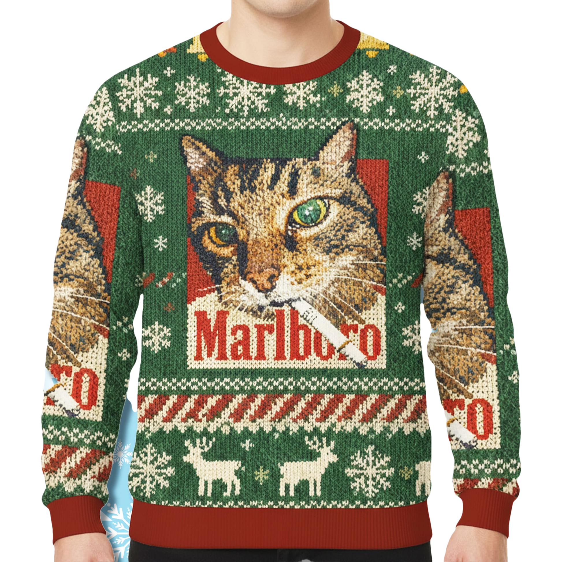 Marlboro Cigarettes Smoking Cat Christmas Sweater - Moonbestprint