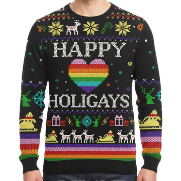 LGBTQ Happy Holigays Christmas Ugly Sweater - Moonbestprint