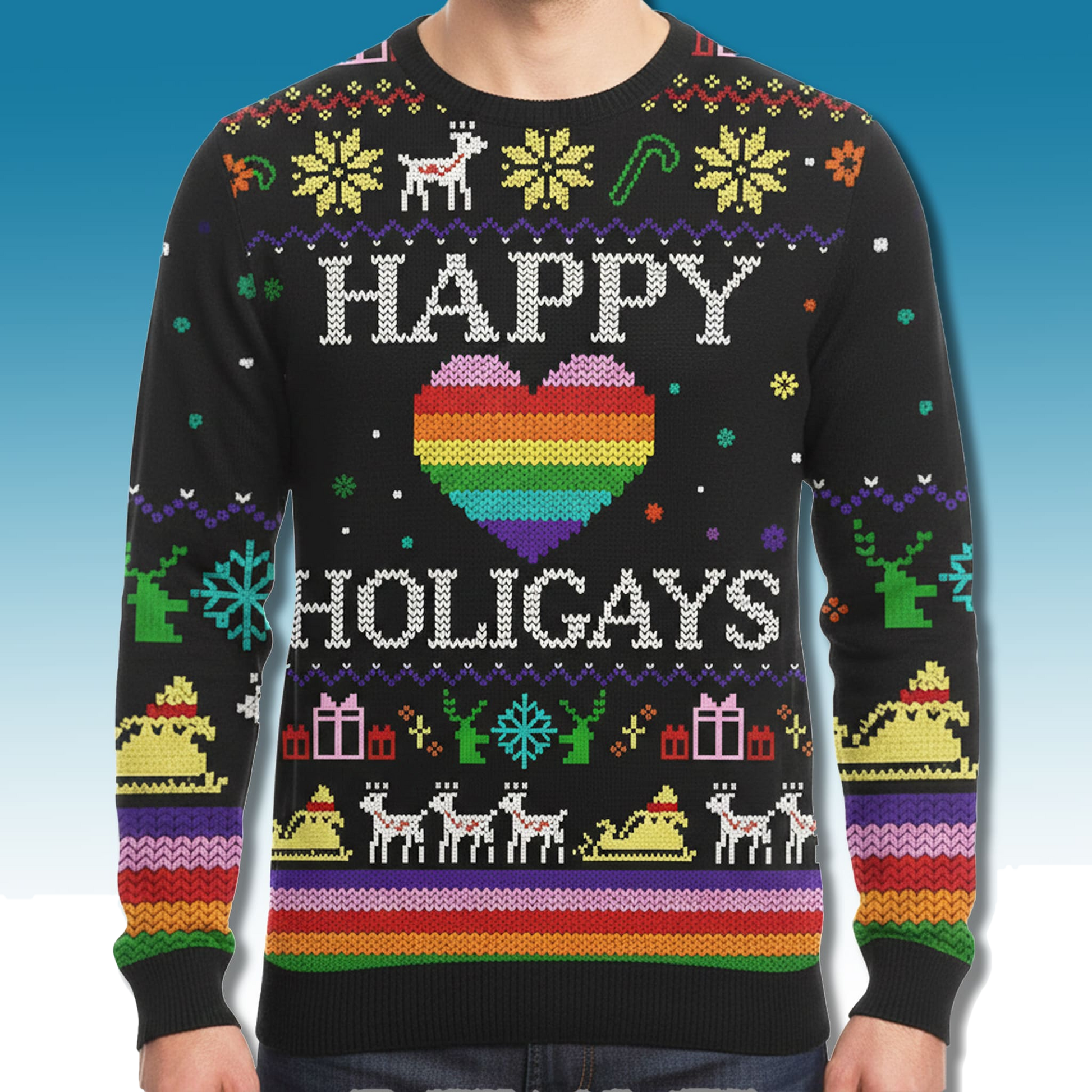 LGBTQ Happy Holigays Christmas Ugly Sweater - Moonbestprint