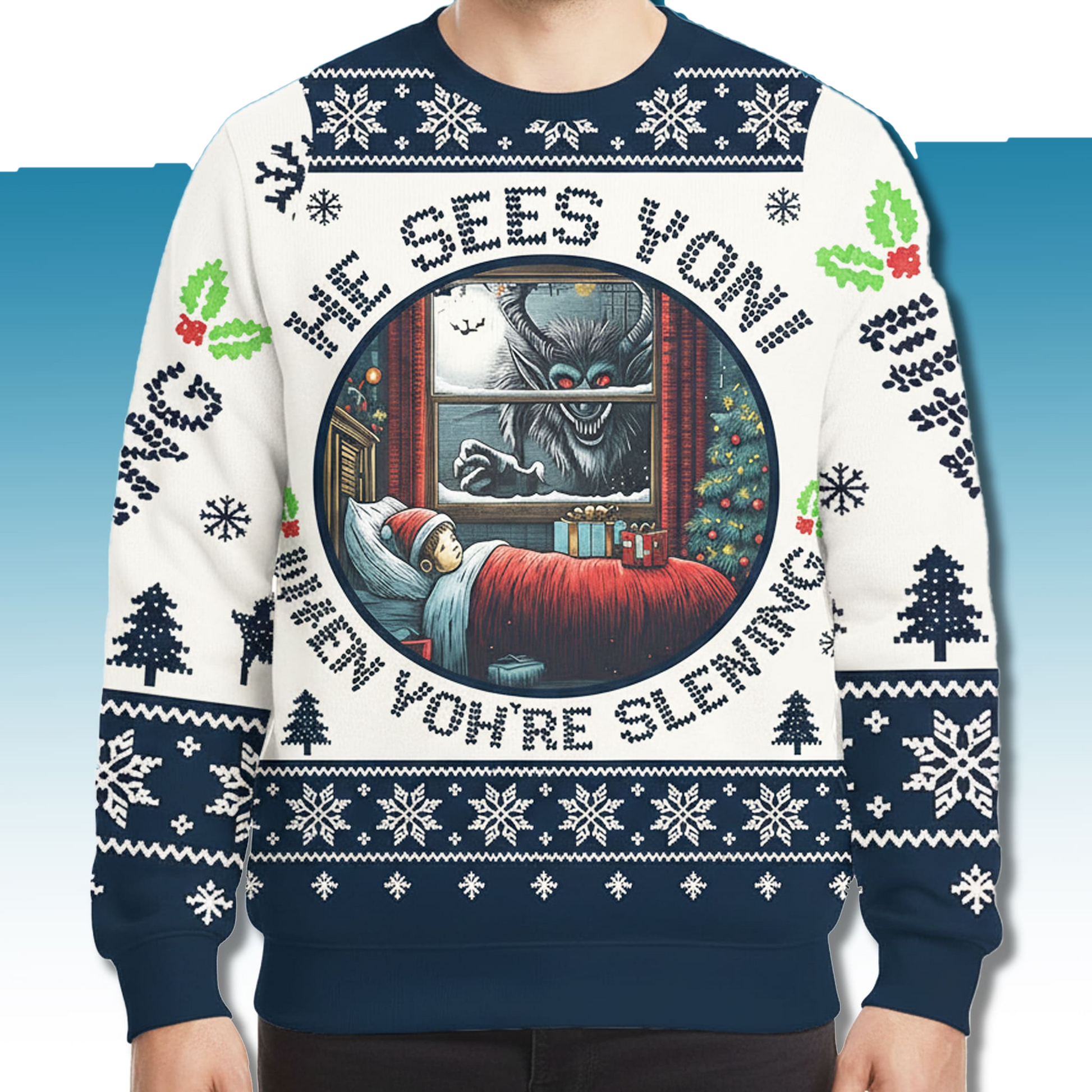 Krampus He Sees You When You're Sleeping Christmas Sweater - Moonbestprint