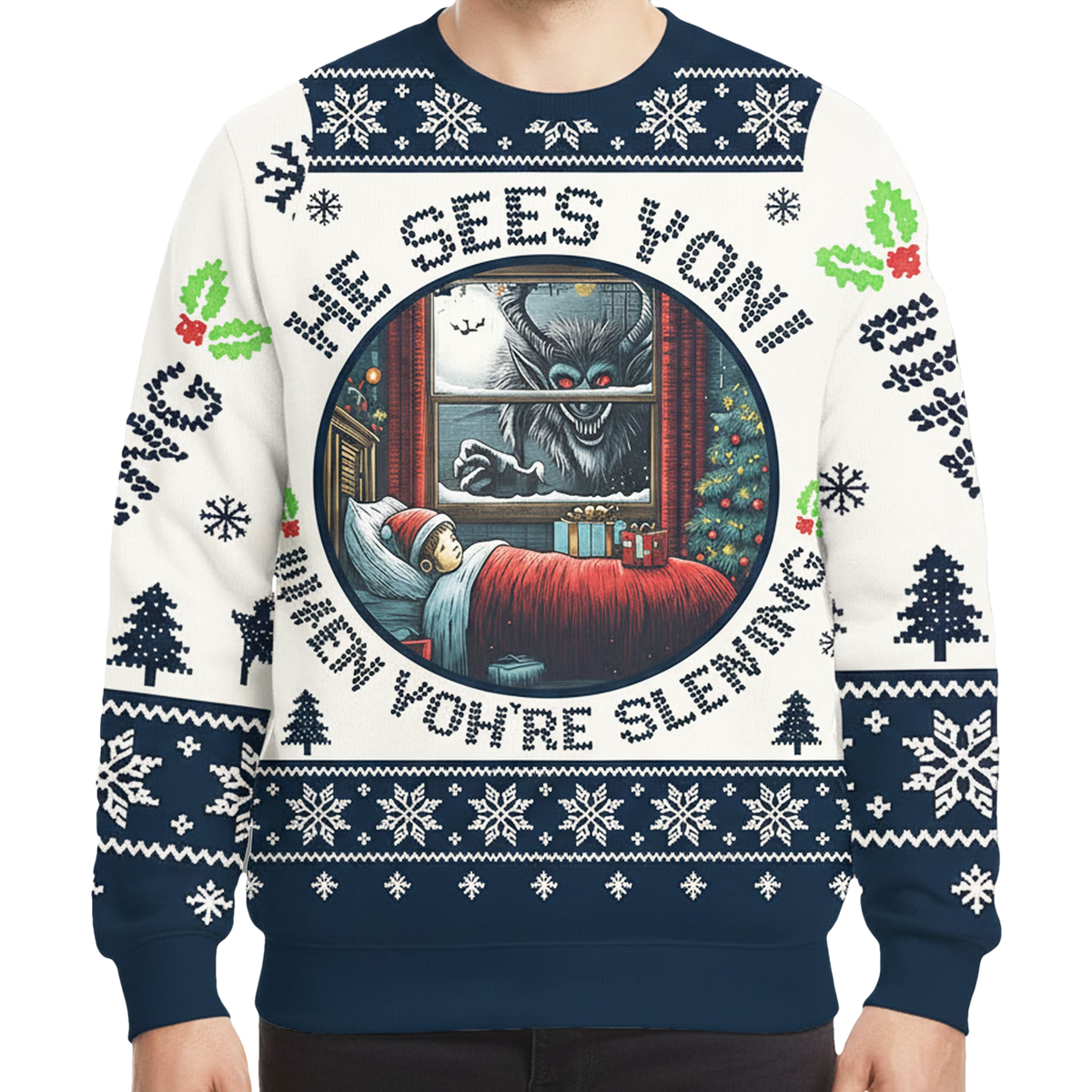 Krampus He Sees You When You're Sleeping Christmas Sweater - Moonbestprint