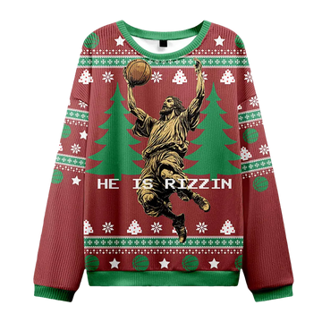 Jesus He Is Rizzin Basketball Ugly Christmas Sweater - Moonbestprint