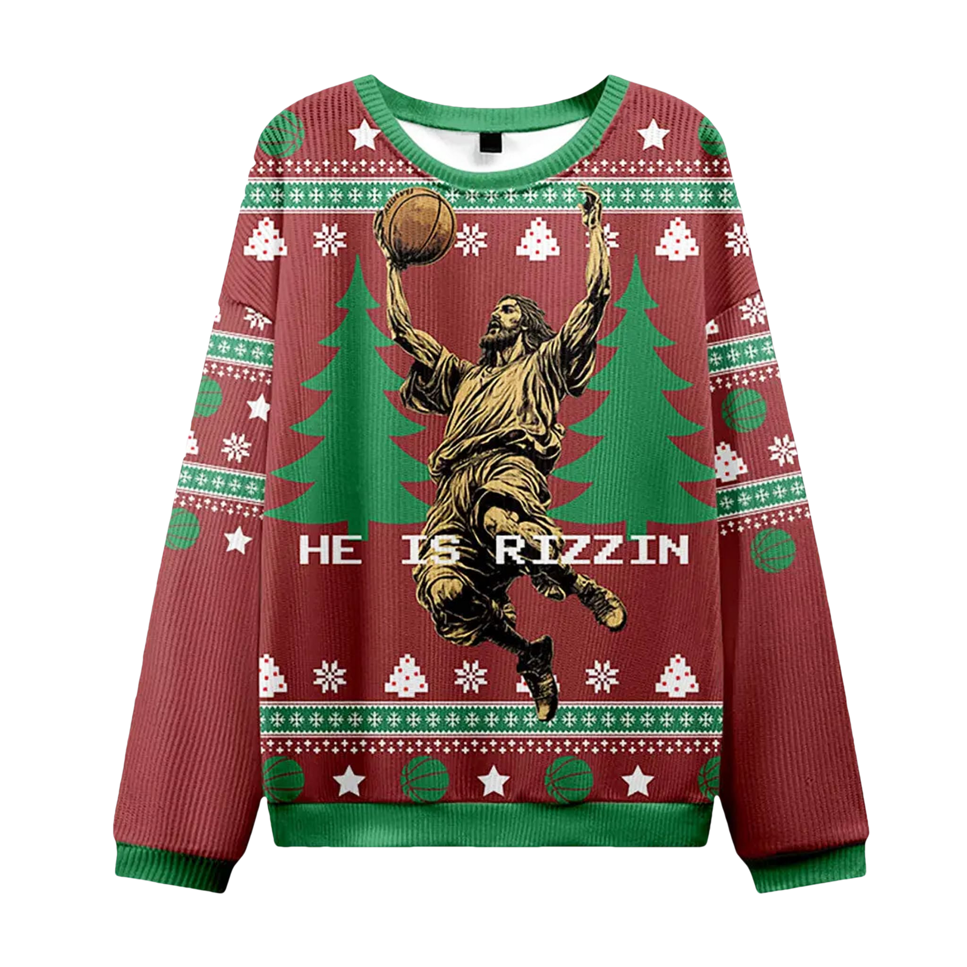 Jesus He Is Rizzin Basketball Ugly Christmas Sweater - Moonbestprint