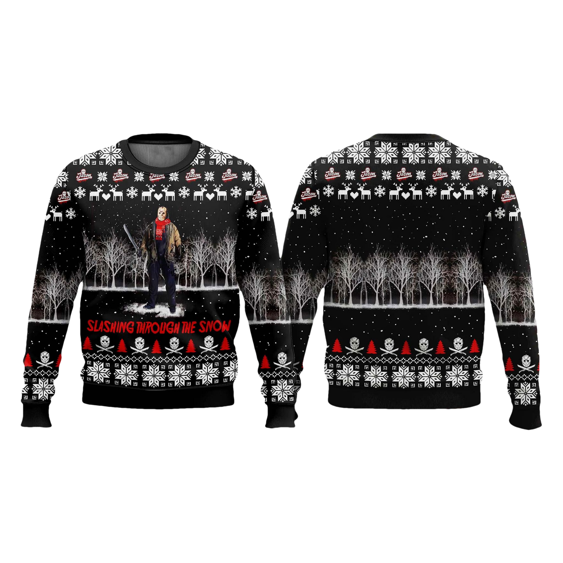 Jason Voorhees Slashing Through The Snow Ugly Sweater - Moonbestprint