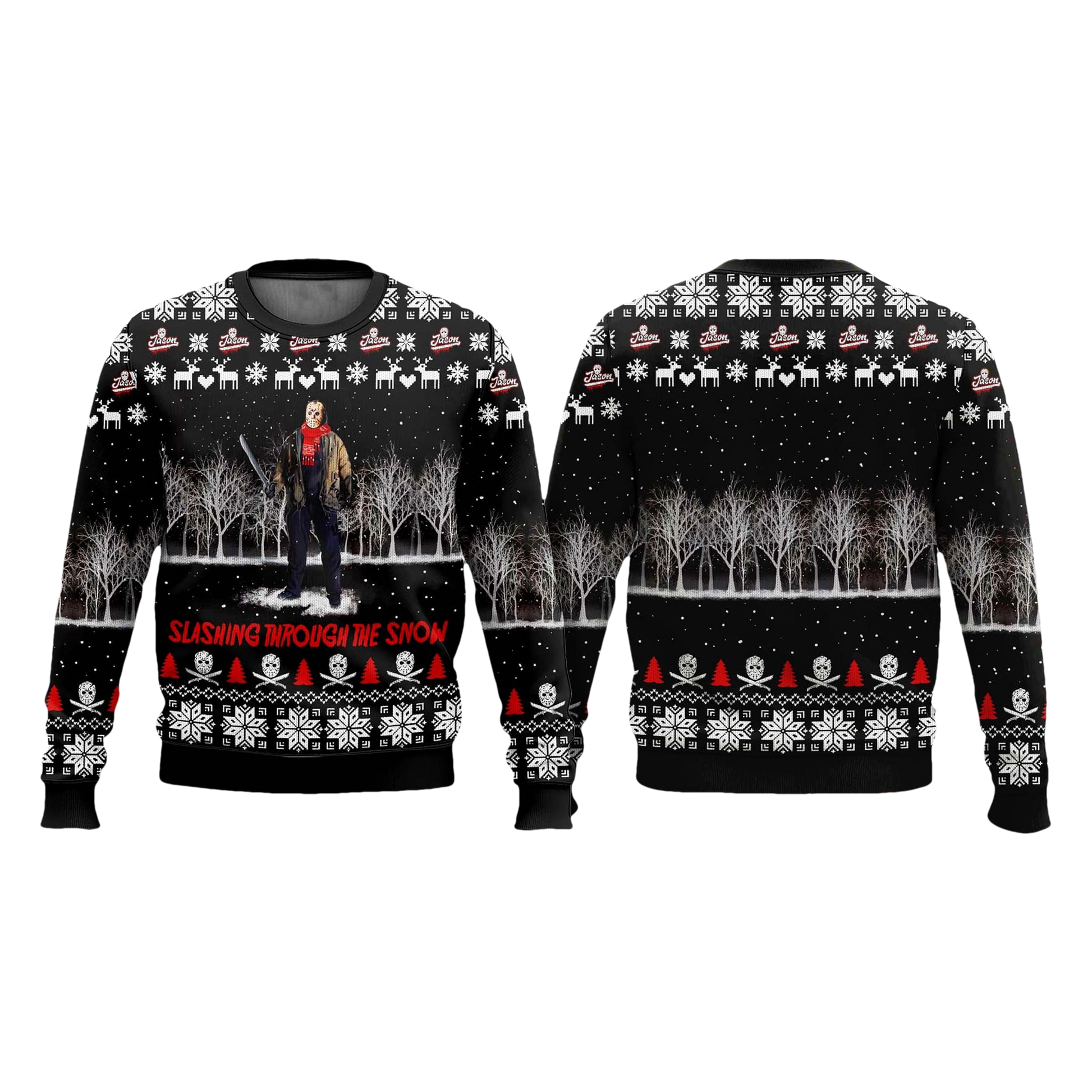 Jason Voorhees Slashing Through The Snow Ugly Sweater - Moonbestprint
