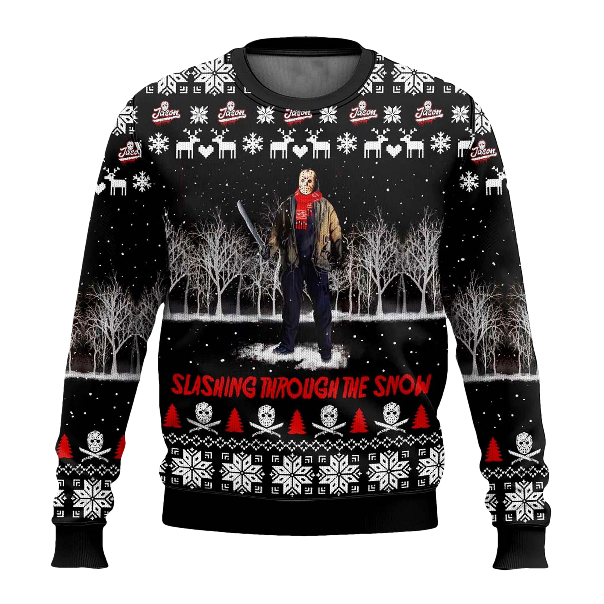 Jason Voorhees Slashing Through The Snow Ugly Sweater - Moonbestprint