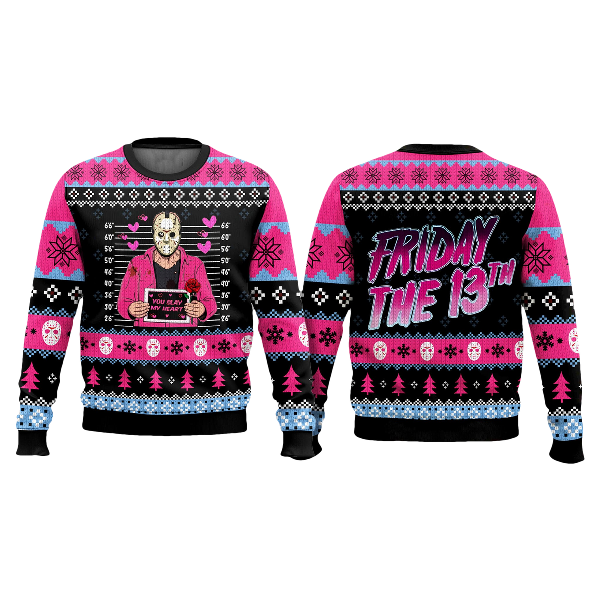 Jason Voorhees Mugshot Pink Ugly Christmas Sweater - Moonbestprint